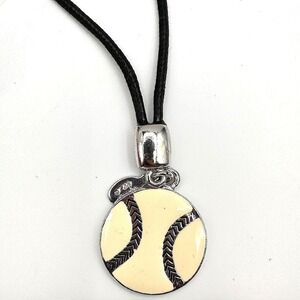 Vintage 90s Cookie‎ Lee Silver Tone Black Cord Baseball Charm Bracelet Jewelry